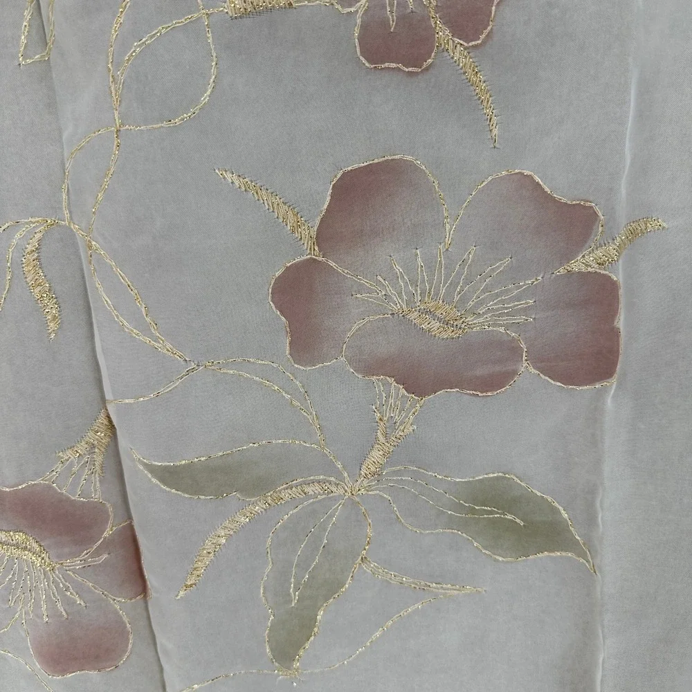 VTG‎ 2 Sheer Floral Embroidered Curtain Panels Made in Italy Gold Metallic Trim